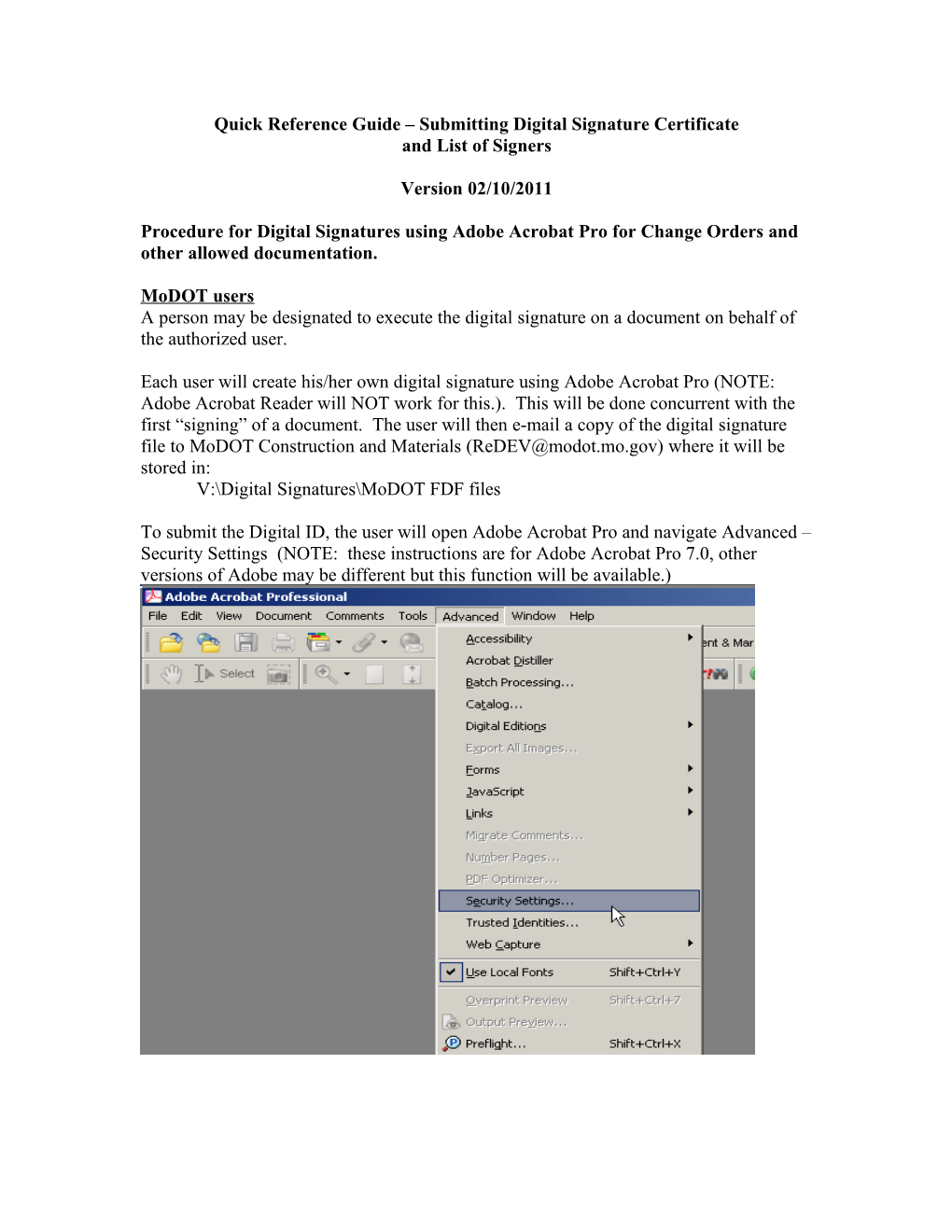 Procedure for Digital Signatures Using Adobe Acrobat Pro for Change Orders and Other Allowed