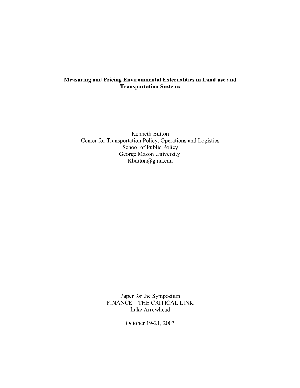 Measuring and Pricing Environmental Externalities in Land Use and Transportation Systems