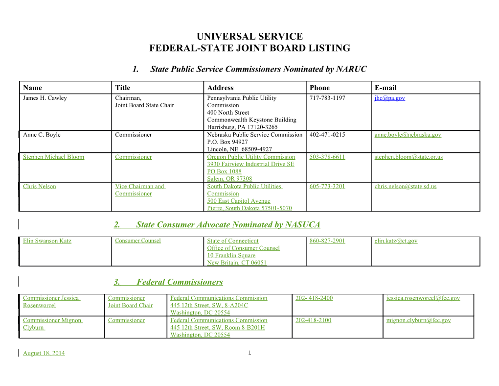 Federal-State Joint Board Listing s1