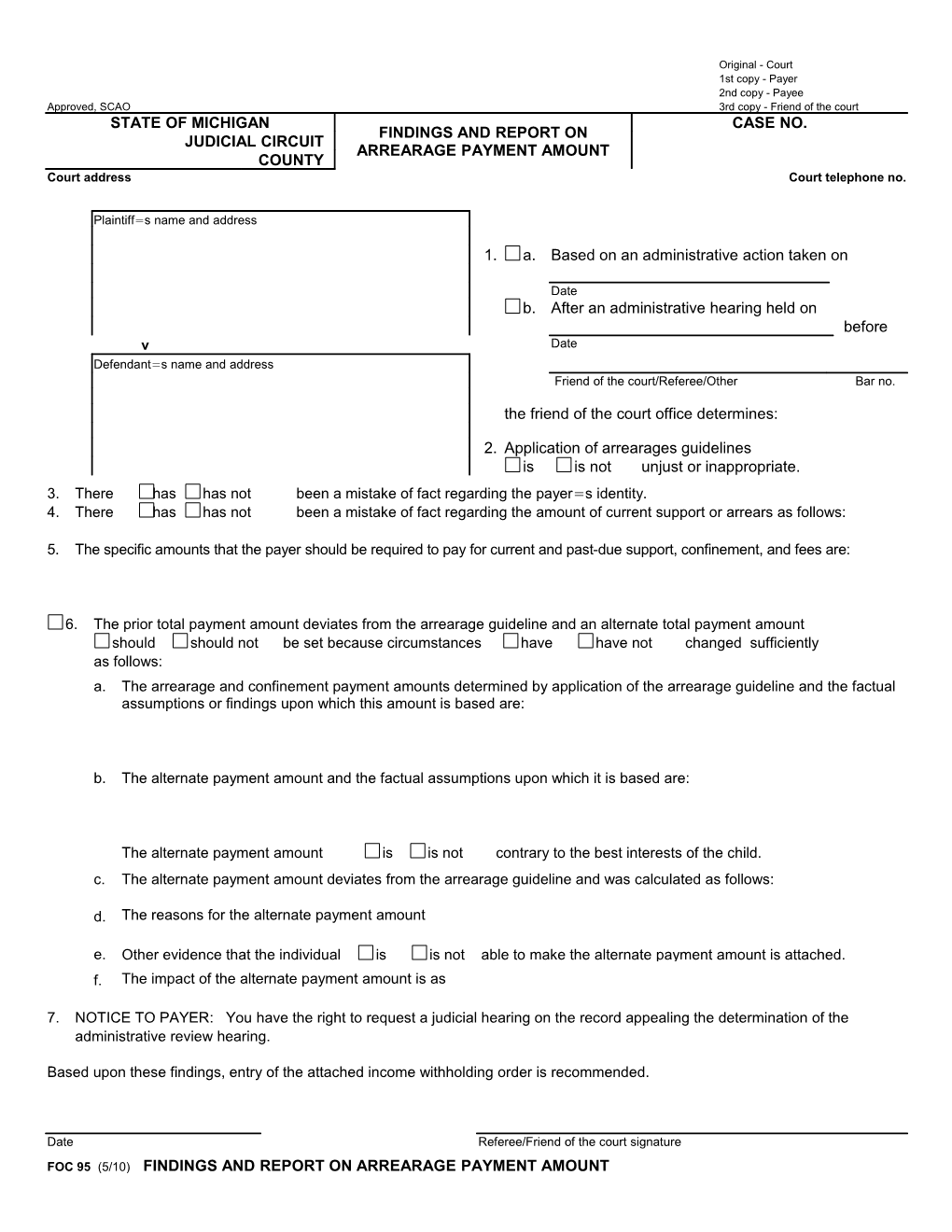 Findings and Report on Arrearage Payment Amount