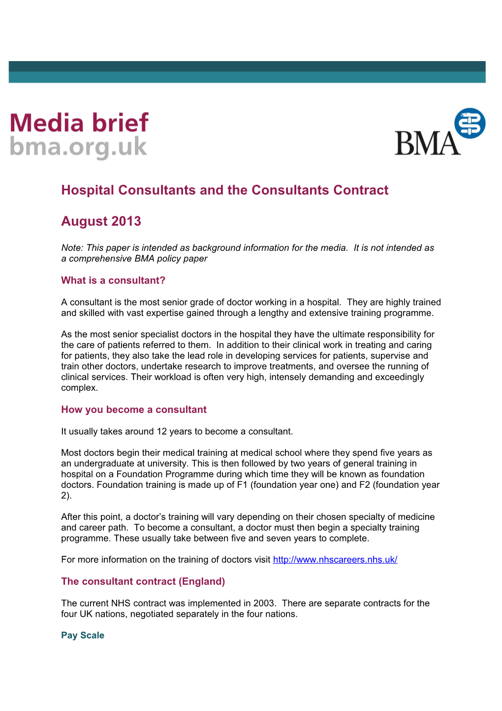 Hospital Consultants and the Consultants Contract