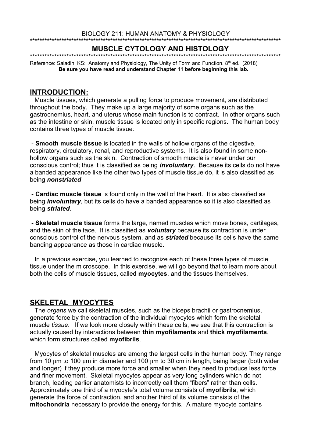 Introduction to Muscle Physiology Lab