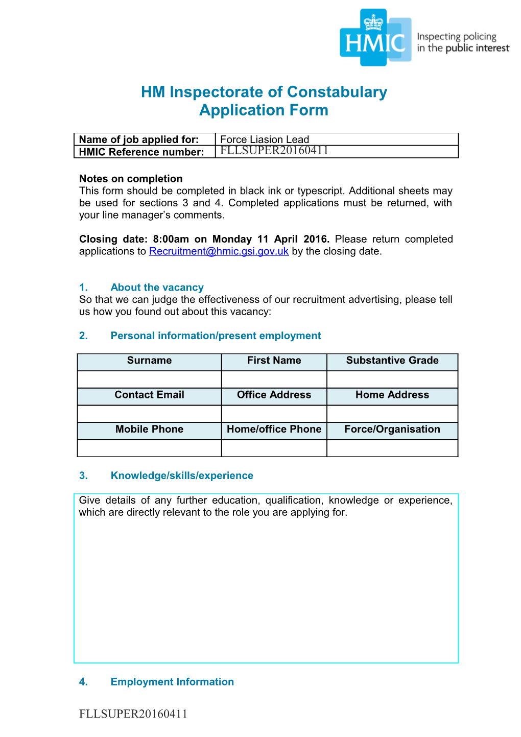 London Application Form