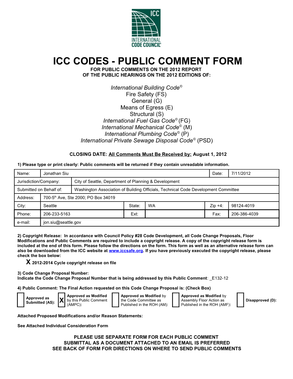 Icc Codes - Public Comment Form