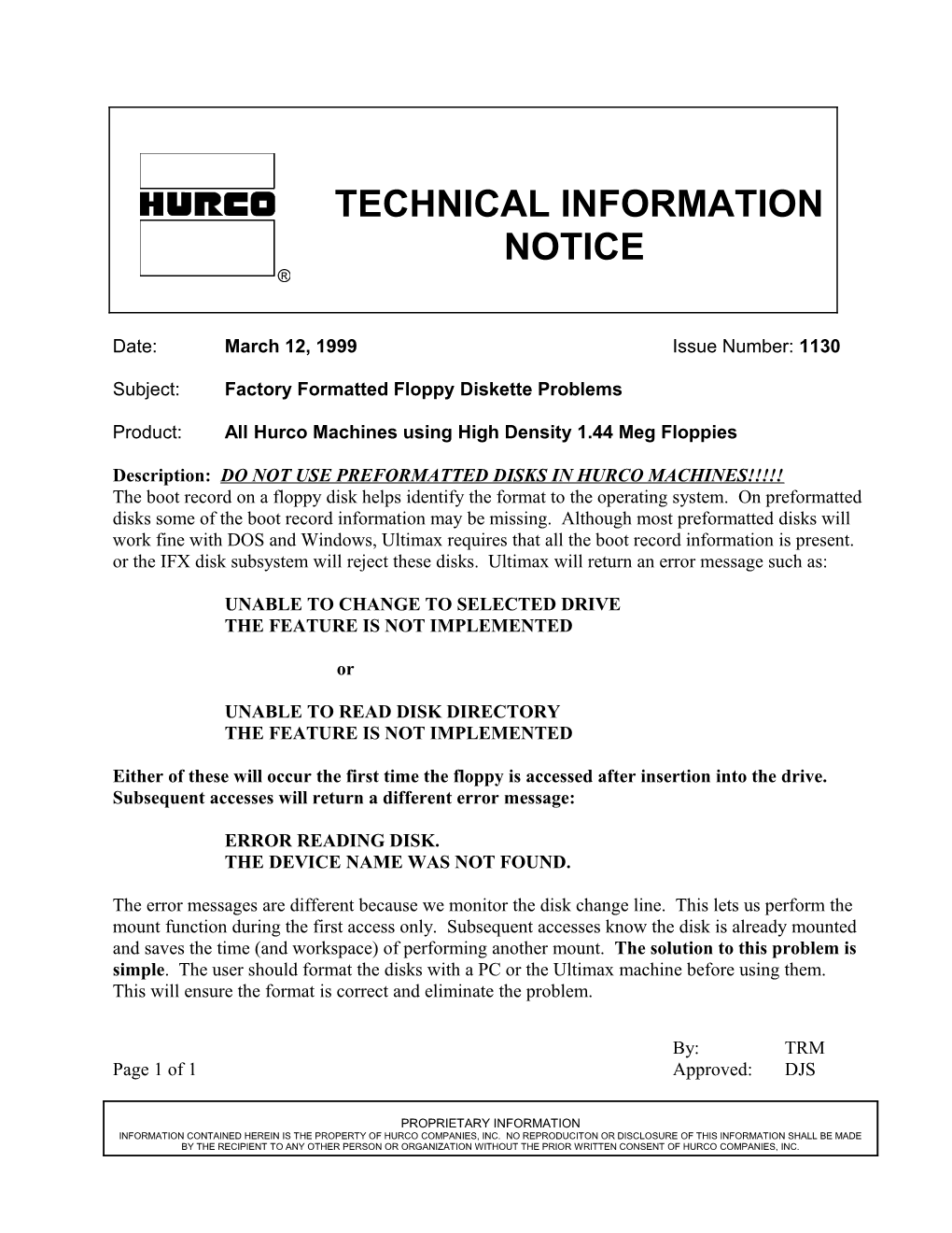 Subject: Factory Formatted Floppy Diskette Problems