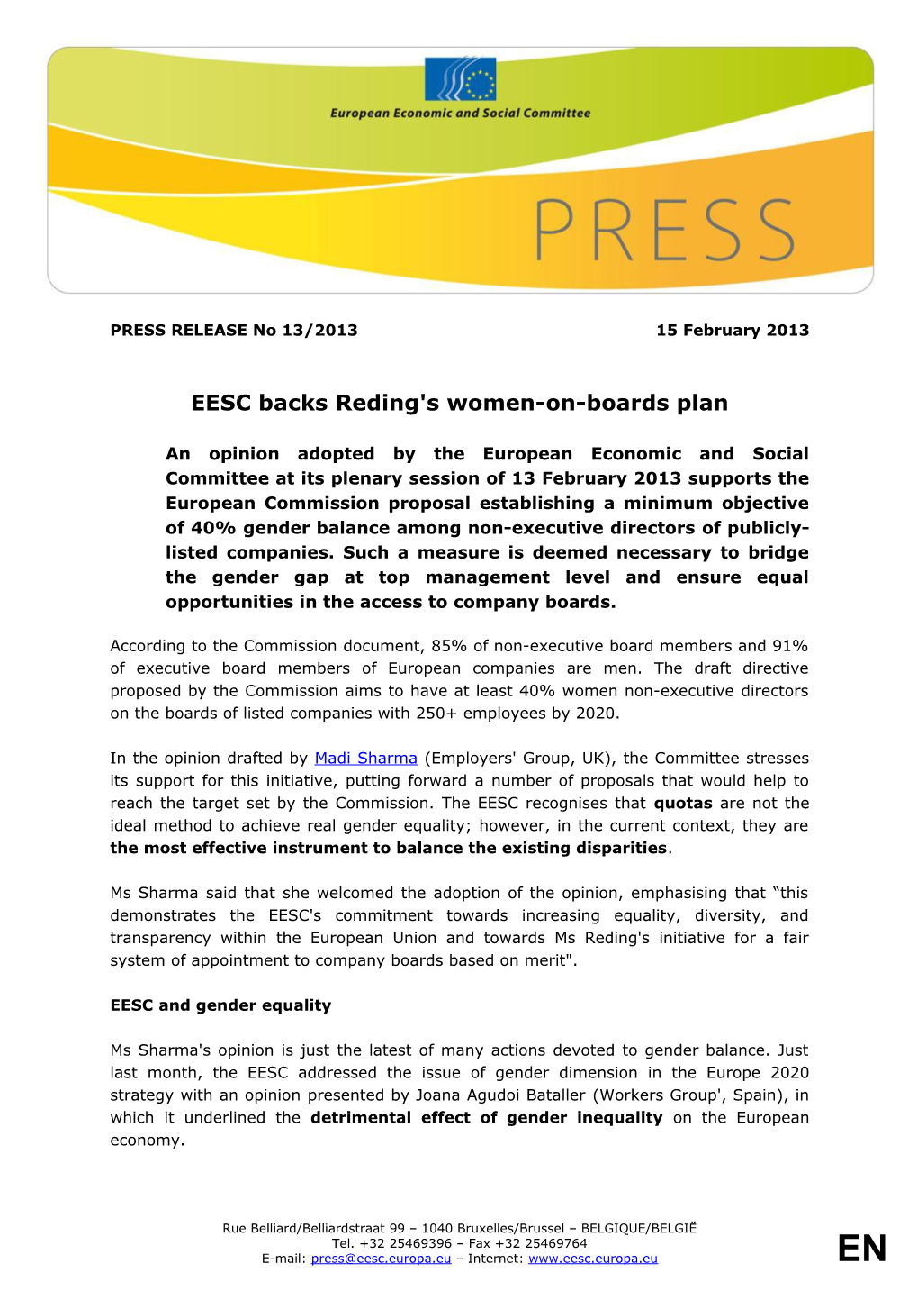 CP 13 EN EESC Backs Reding's Women-On-Boards Plan