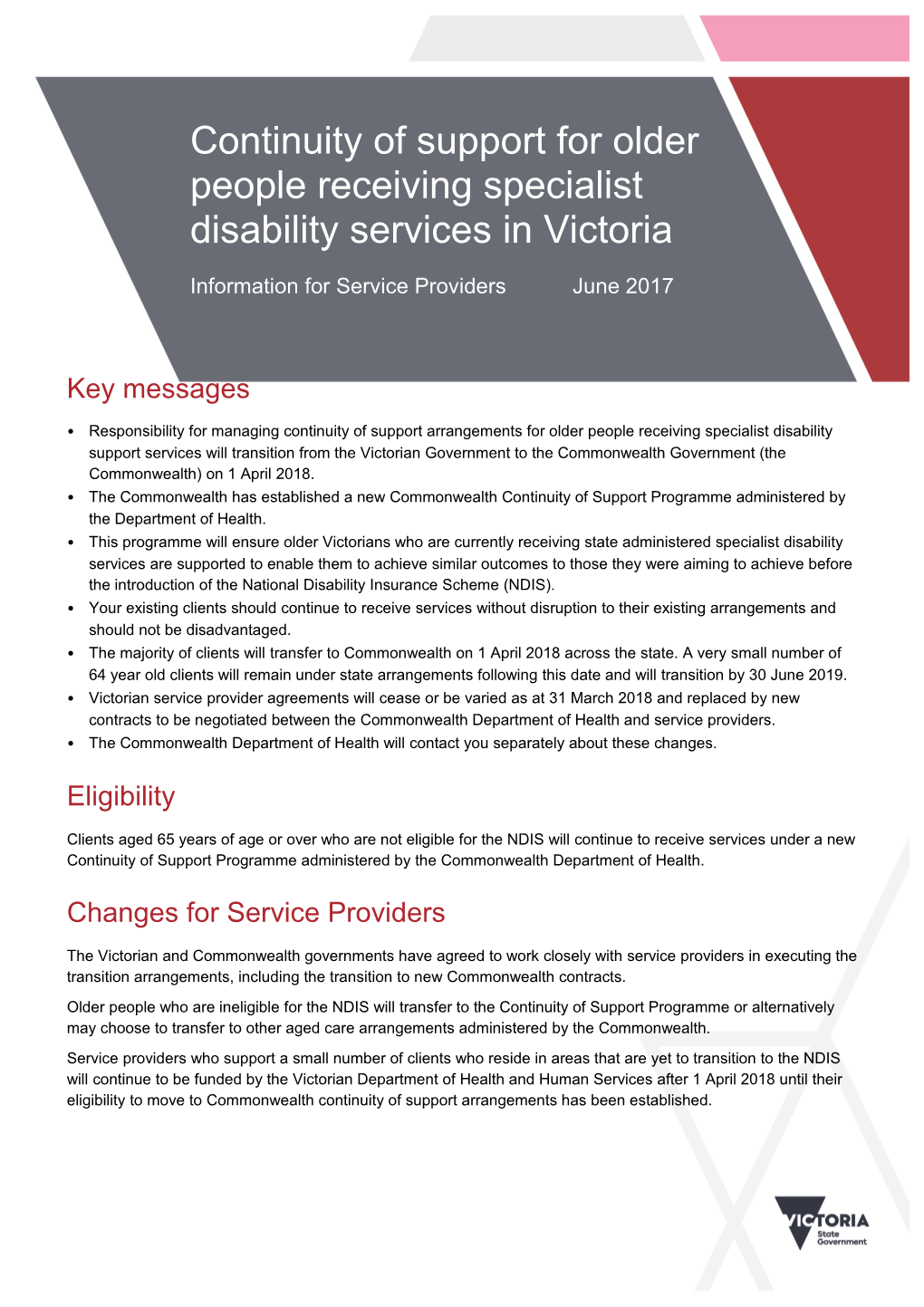 Continuity of Services for Older People Receiving Specialist Disability Services -June 2017