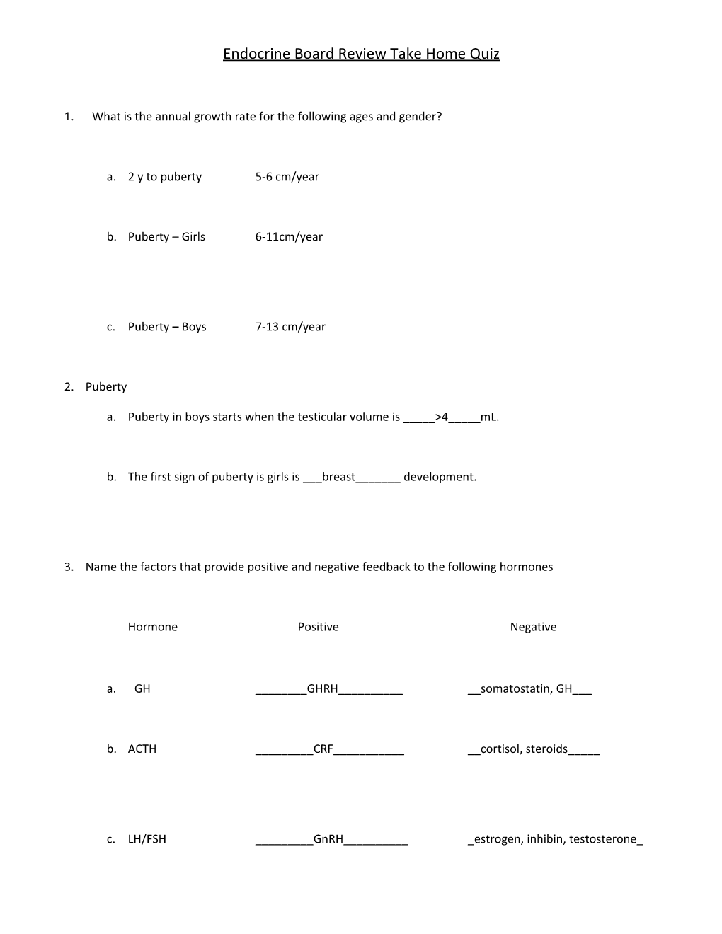 Endocrine Board Review Take Home Quiz