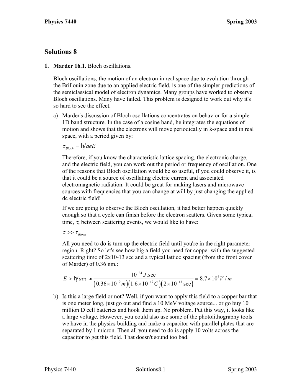 Physics 7440 Spring 2003