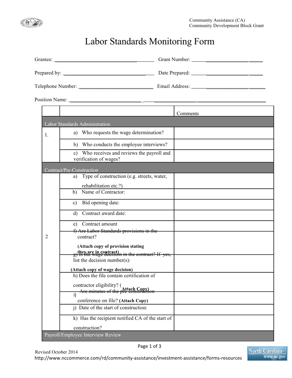 Labor Standards Monitoring Form