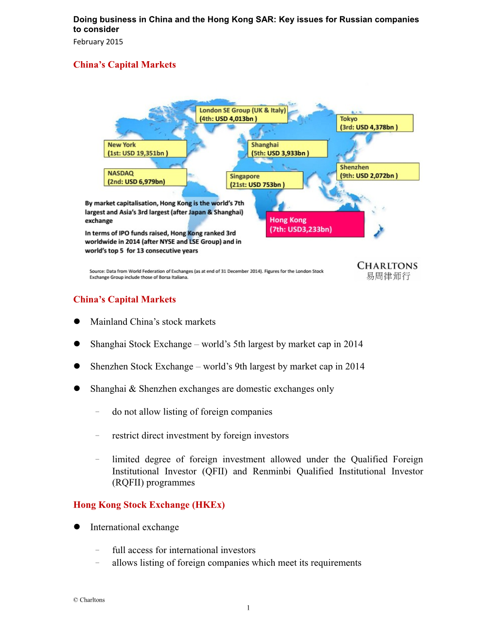 Doing Business in China and the Hong Kong SAR: Key Issues for Russian Companies to Consider