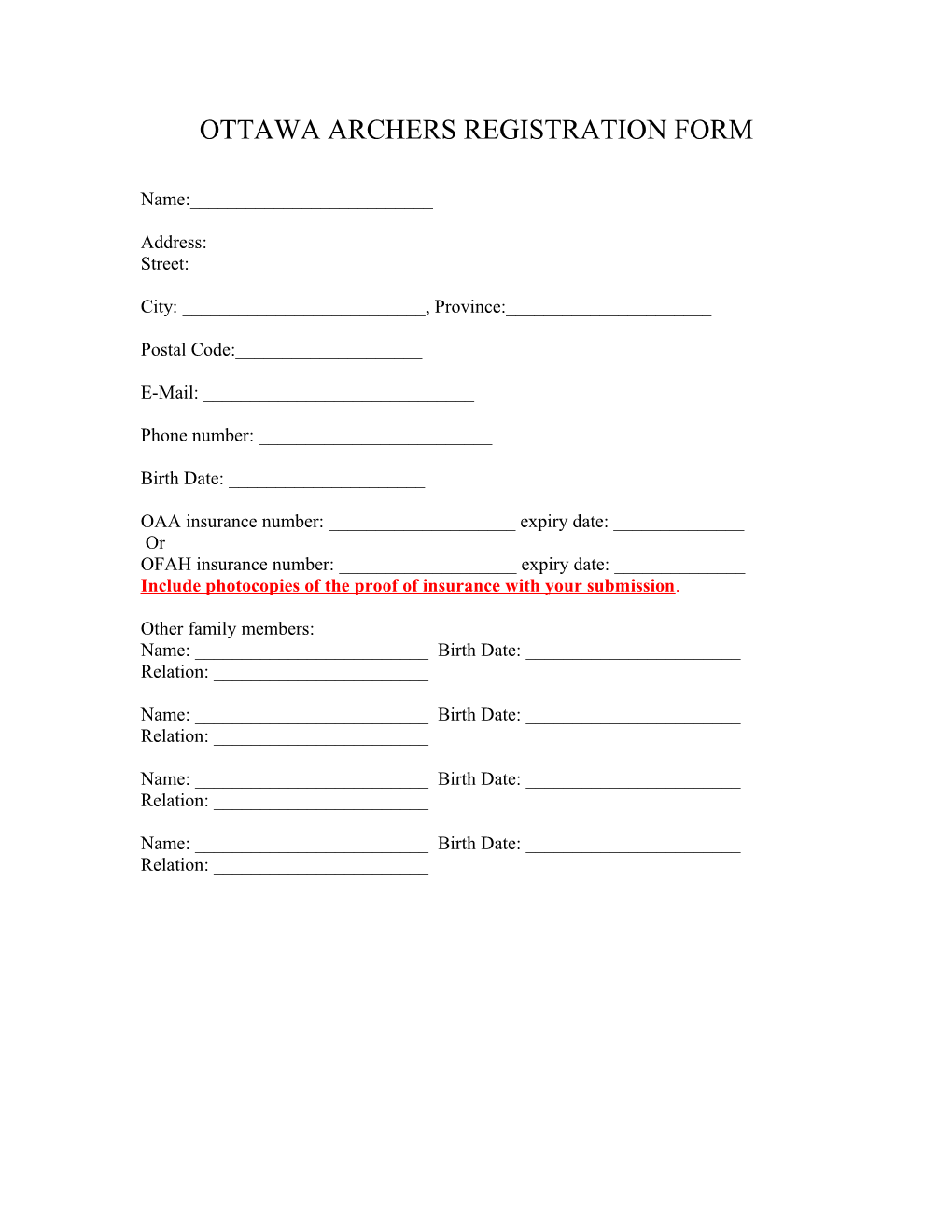 Nepean Archers Registration Form