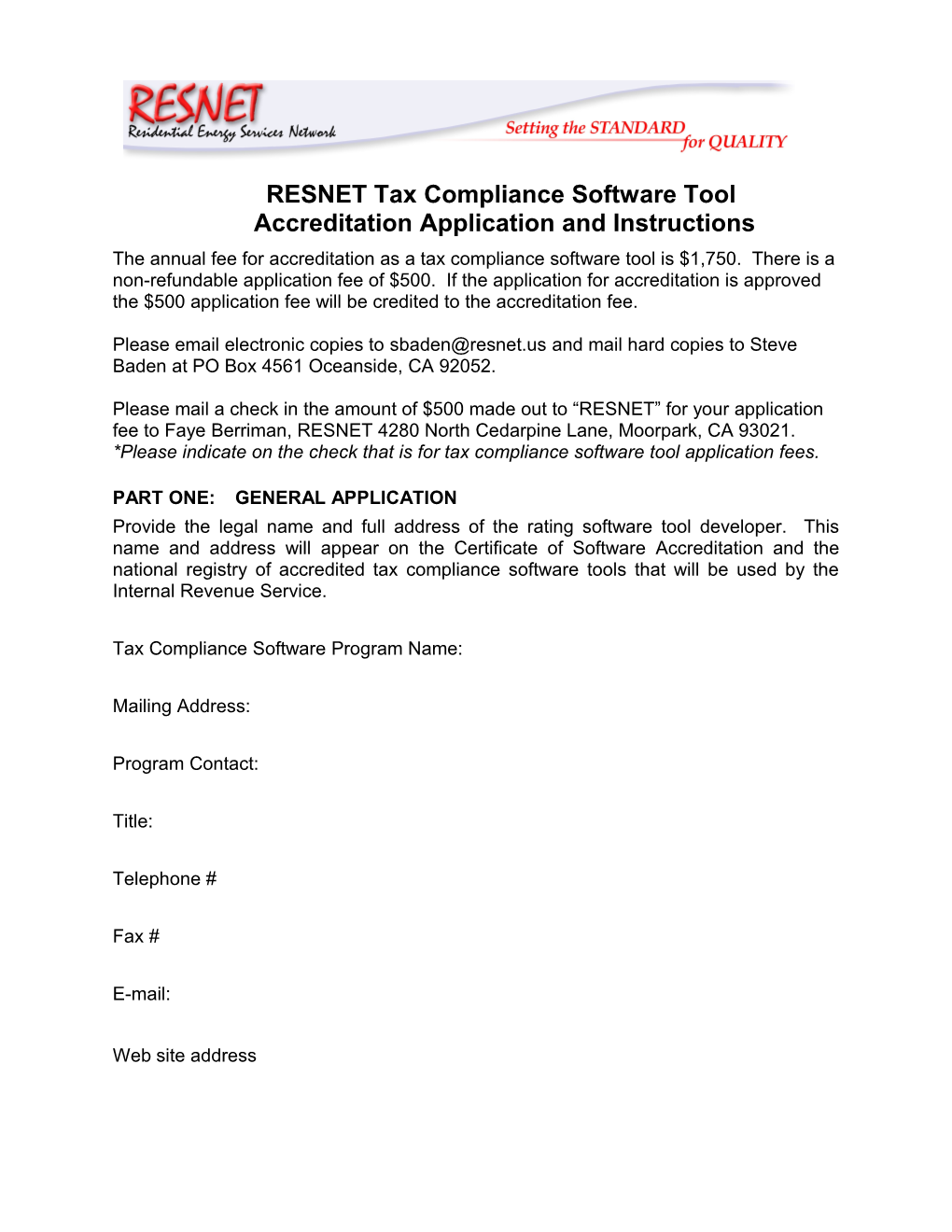 RESNET Tax Compliance Software Tool
