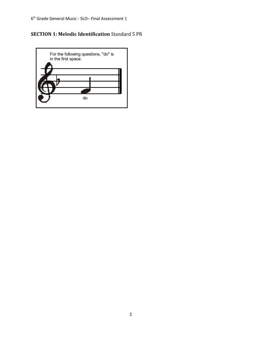 6Th Grade General Music - SLO Final Assessment 1