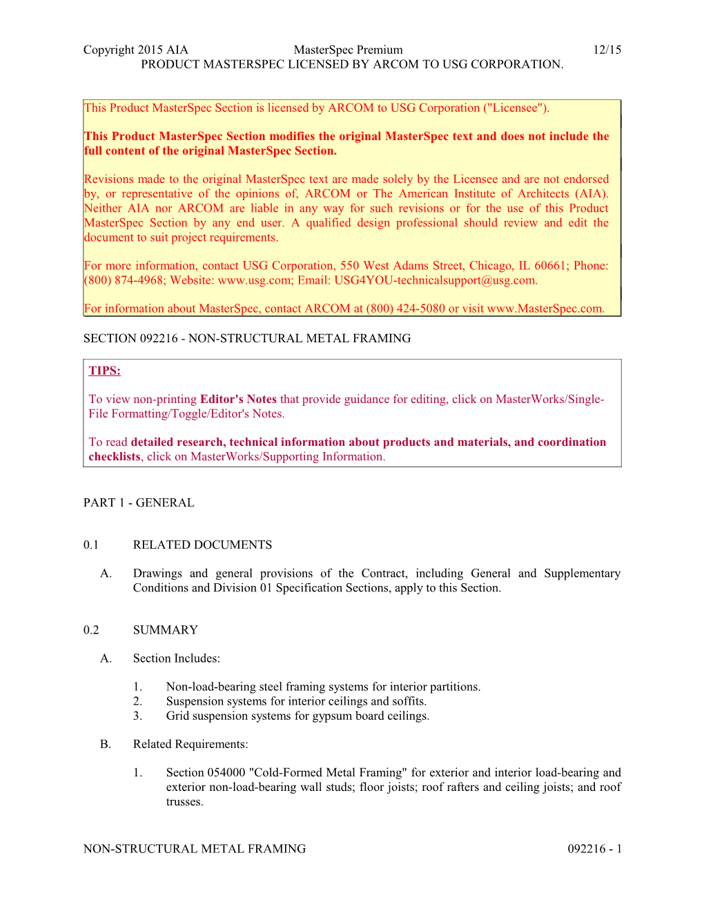 Section 092216 - Non-Structural Metal Framing s1