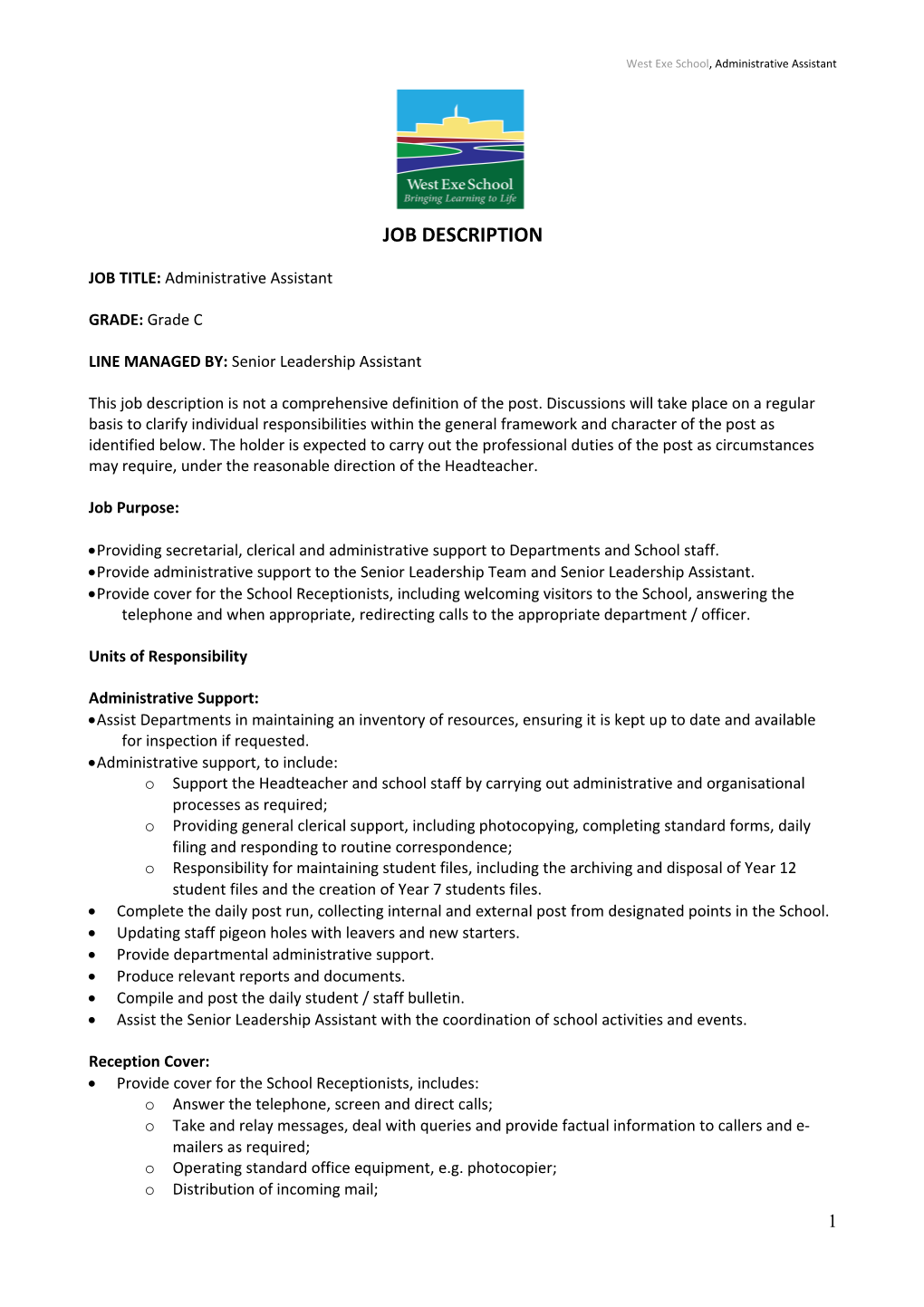West Exe School,Administrative Assistant