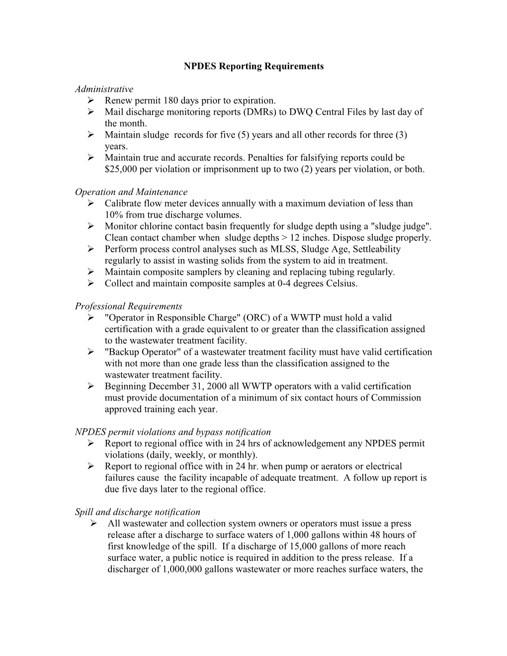 NPDES Reporting Requirements