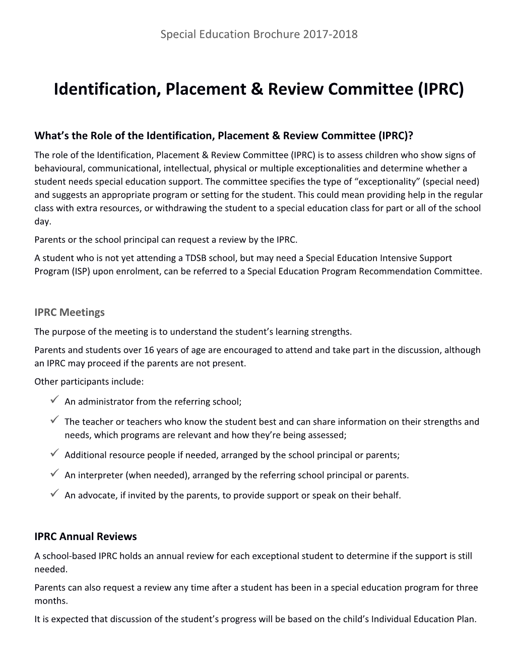 Identification, Placement & Review Committee (IPRC)