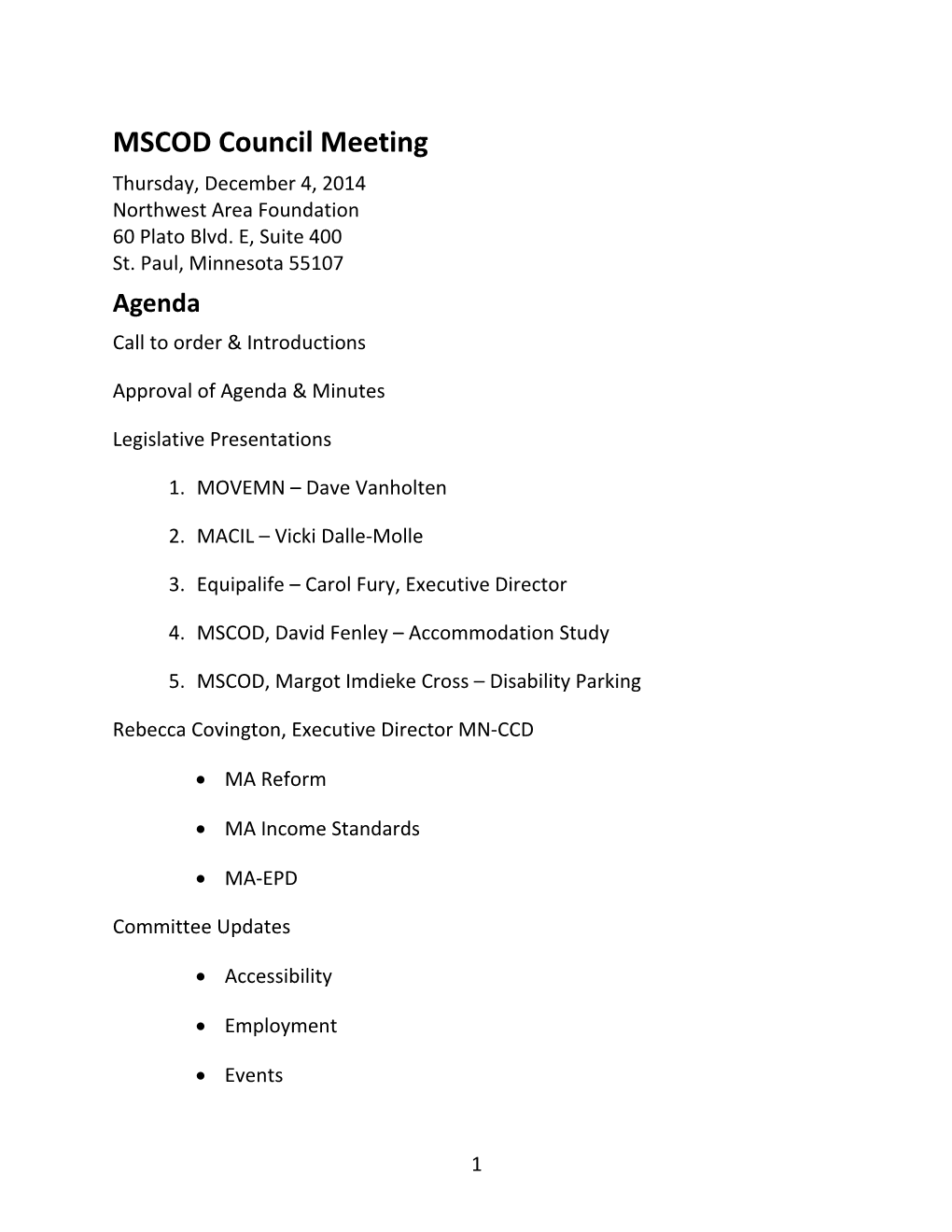 MSCOD Full Council Meeting Minutes, 12/04/2014