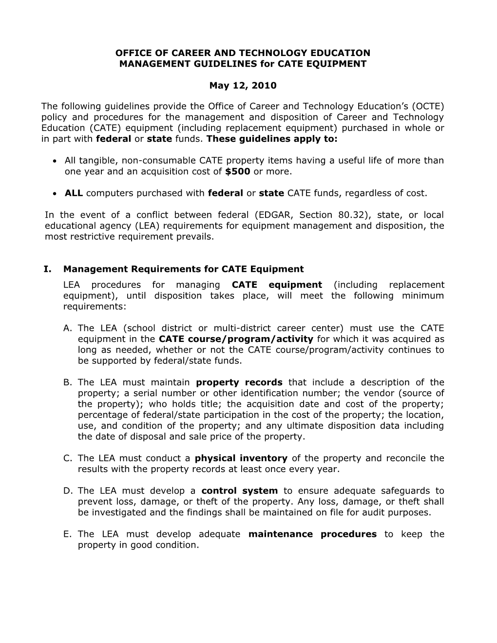 CATE Equipment Policy and Procedures