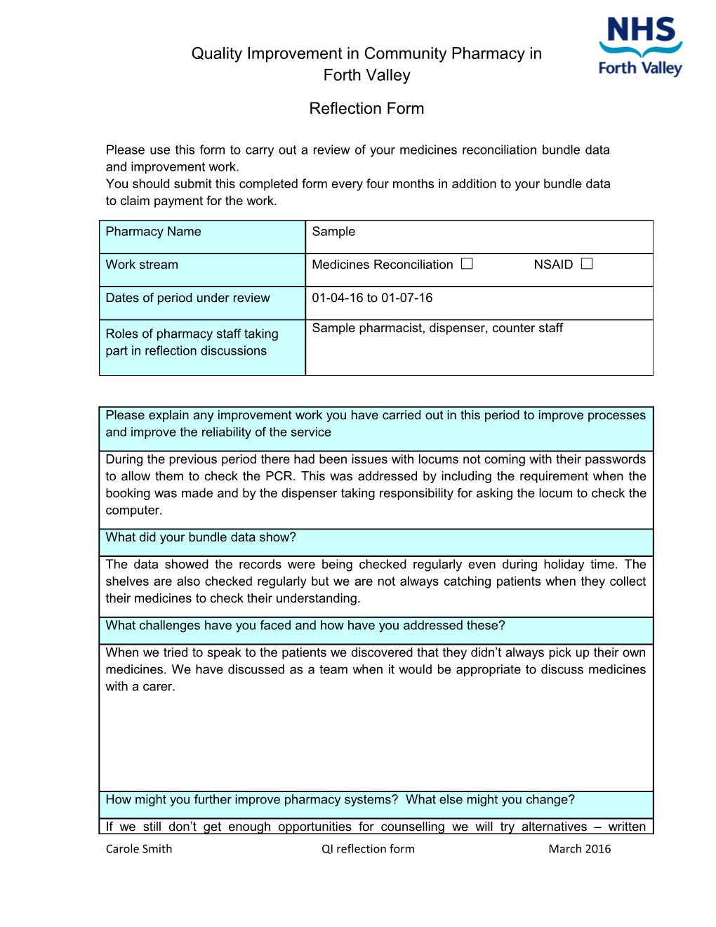 Please Use This Form to Carry out a Review of Your Medicines Reconciliation Bundle Data