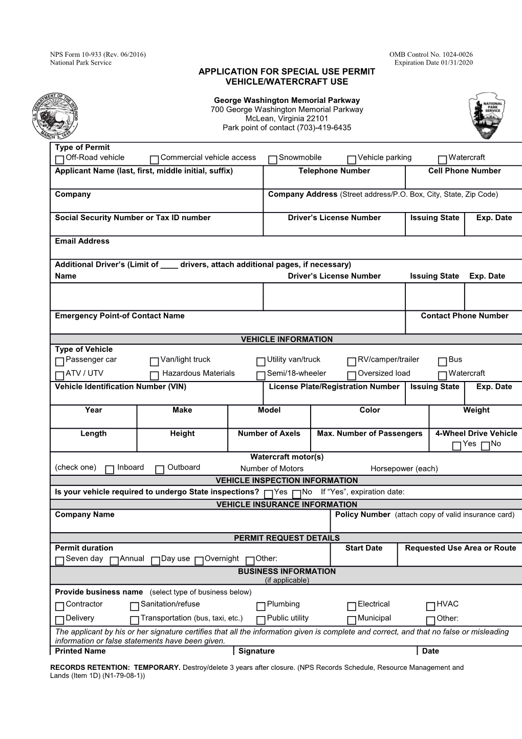 NPS Form 10-933 (Rev. 06/2016) OMB Control No. 1024-0026 s1