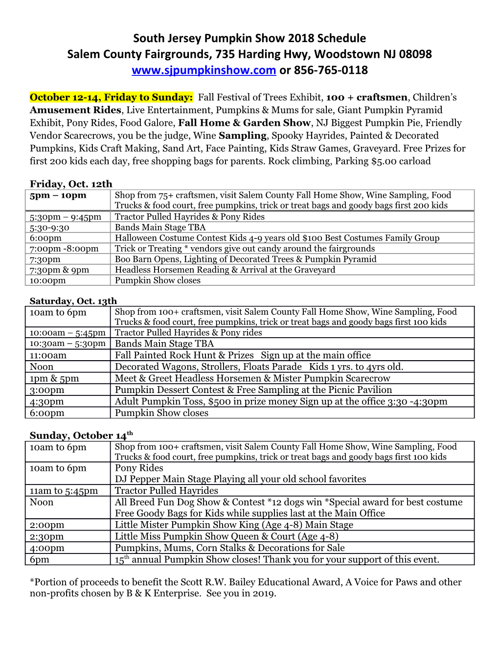 South Jersey Pumpkin Show 2018 Schedule