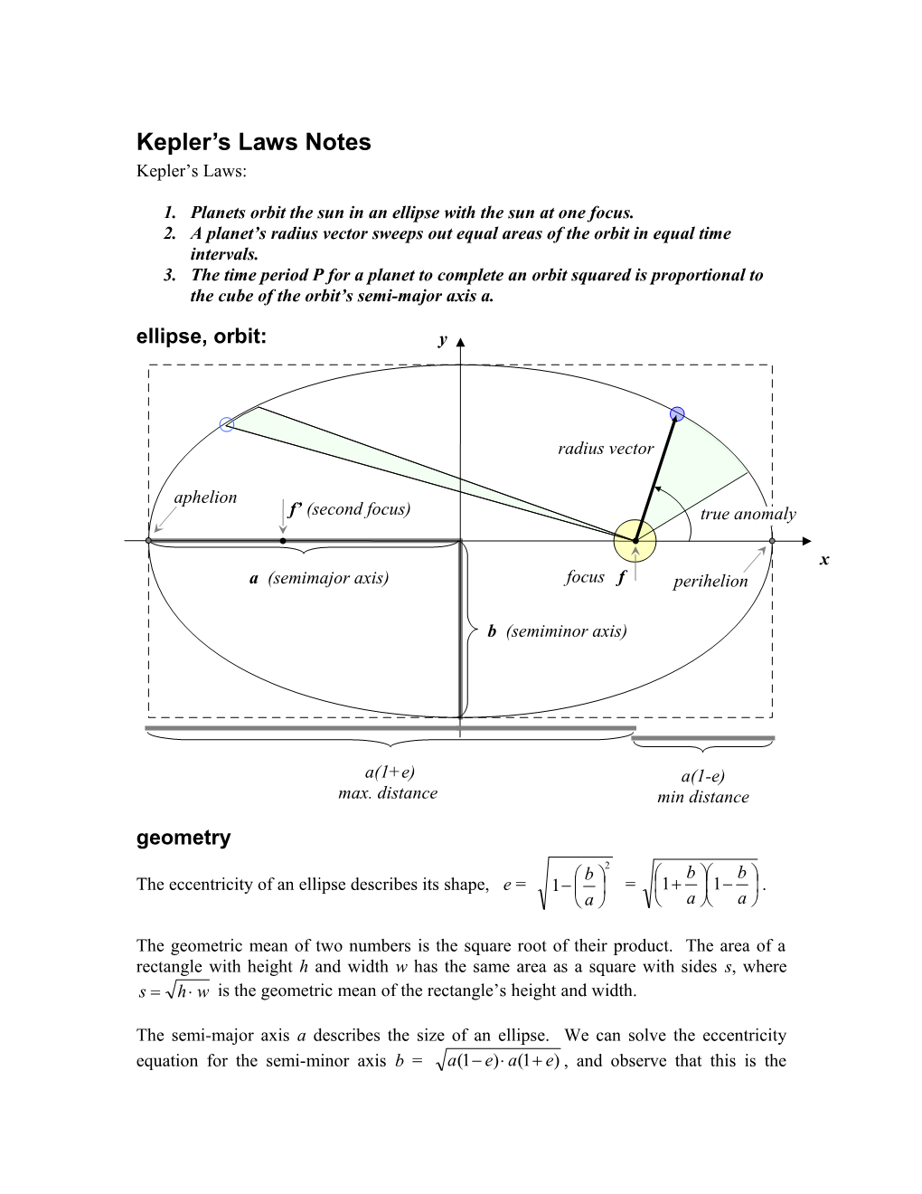 Kepler S Laws Notes