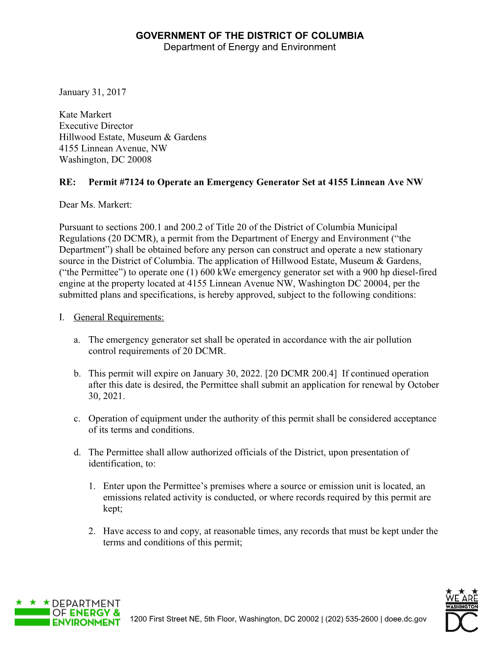 Non-NSPS Subpart ZZZZ Generator Permit