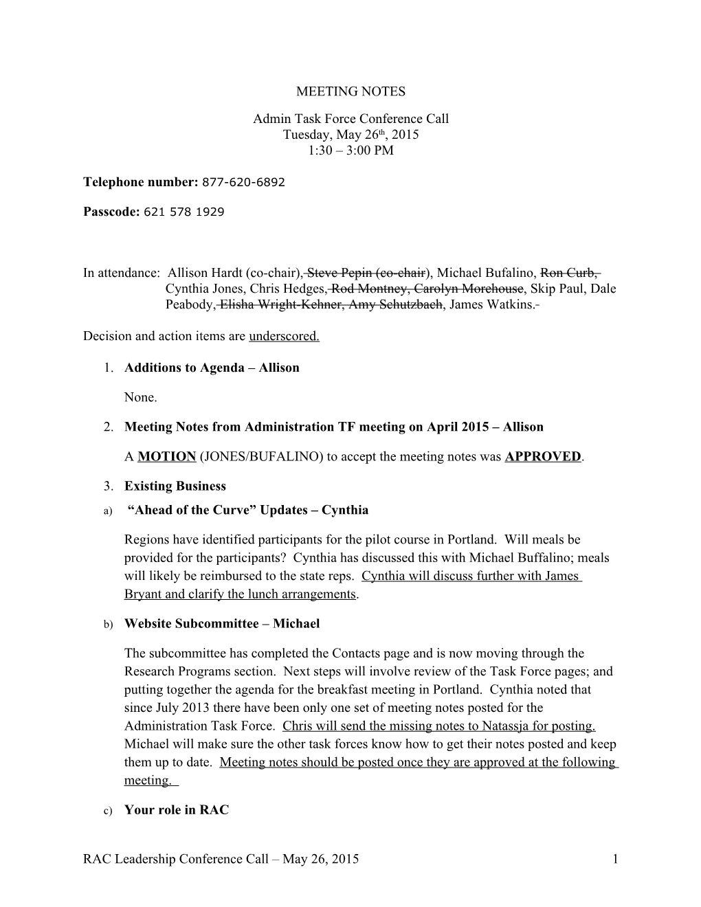 Admin TF Meeting Notes: May 26, 2015