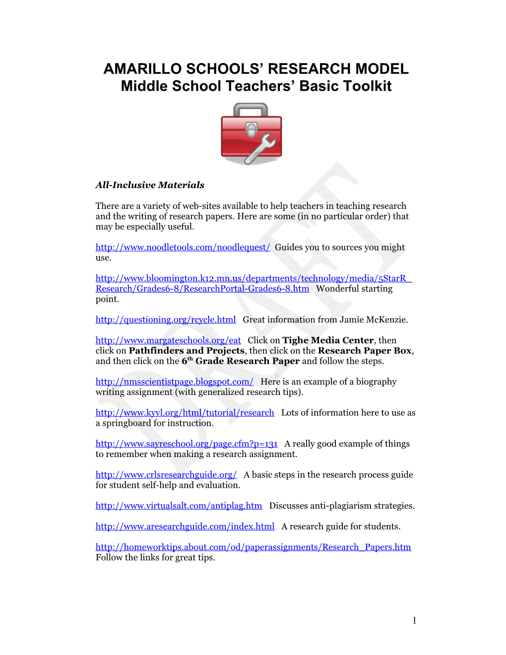 Middle School Teachers Basic Toolkit
