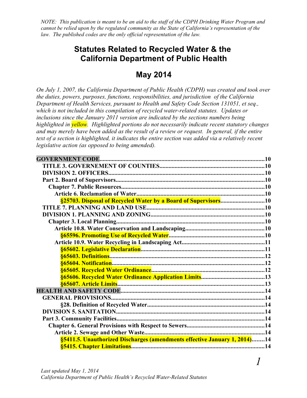 Recycled Water Statutes 2014-05-01A