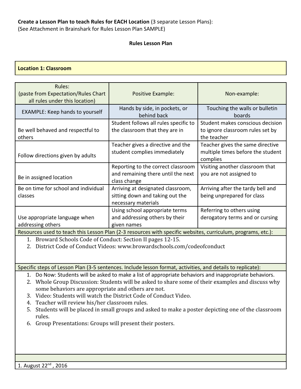 See Attachment in Brainshark for Rules Lesson Plan SAMPLE