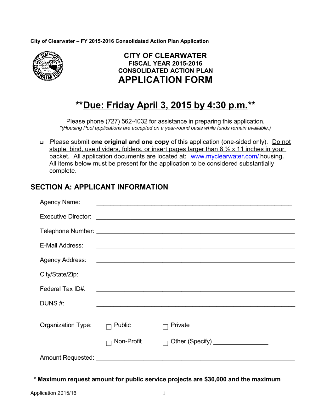 City of Clearwater FY 2015-2016 Consolidated Action Plan Application