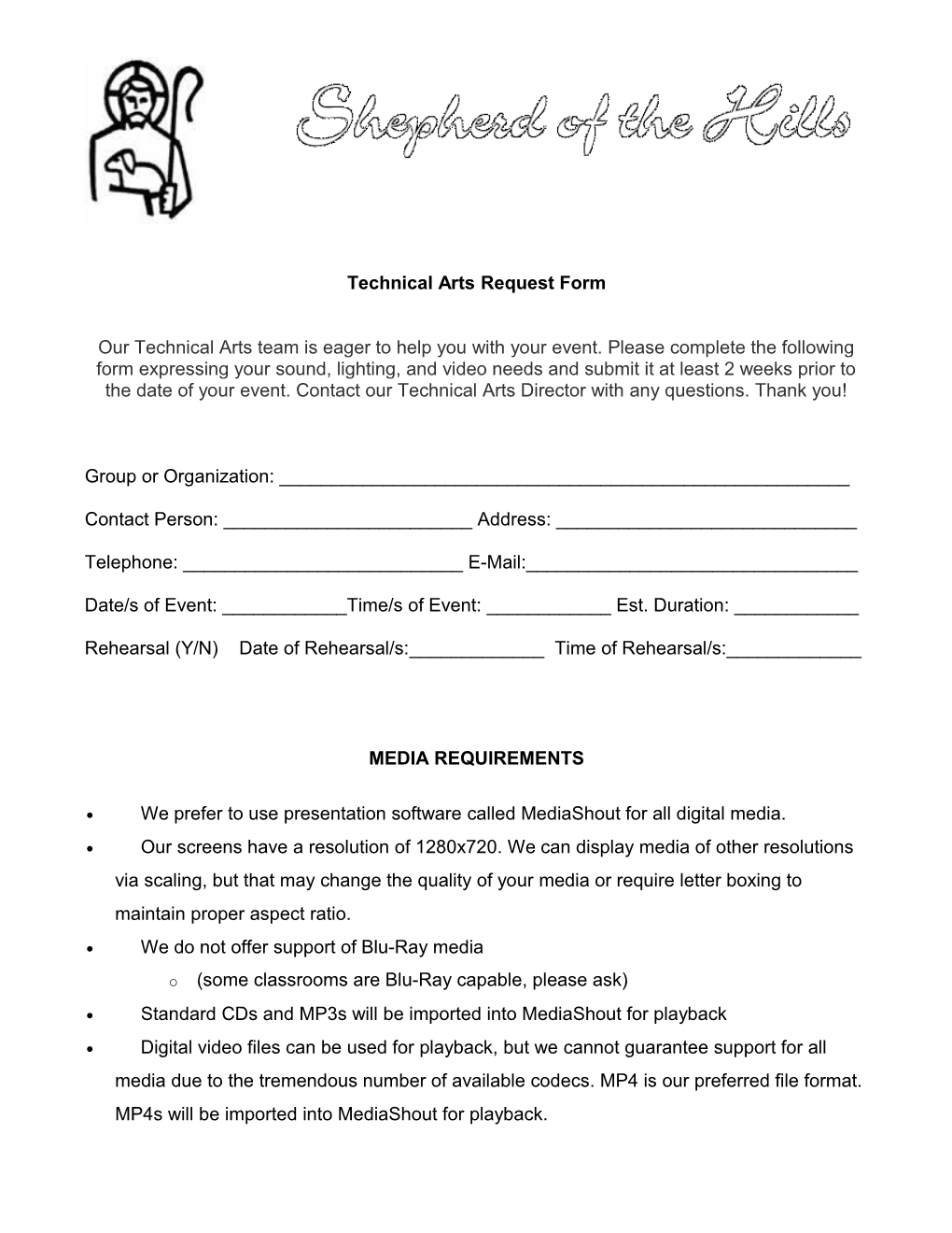 Request Form for Use of Third Reformed Church Facilities