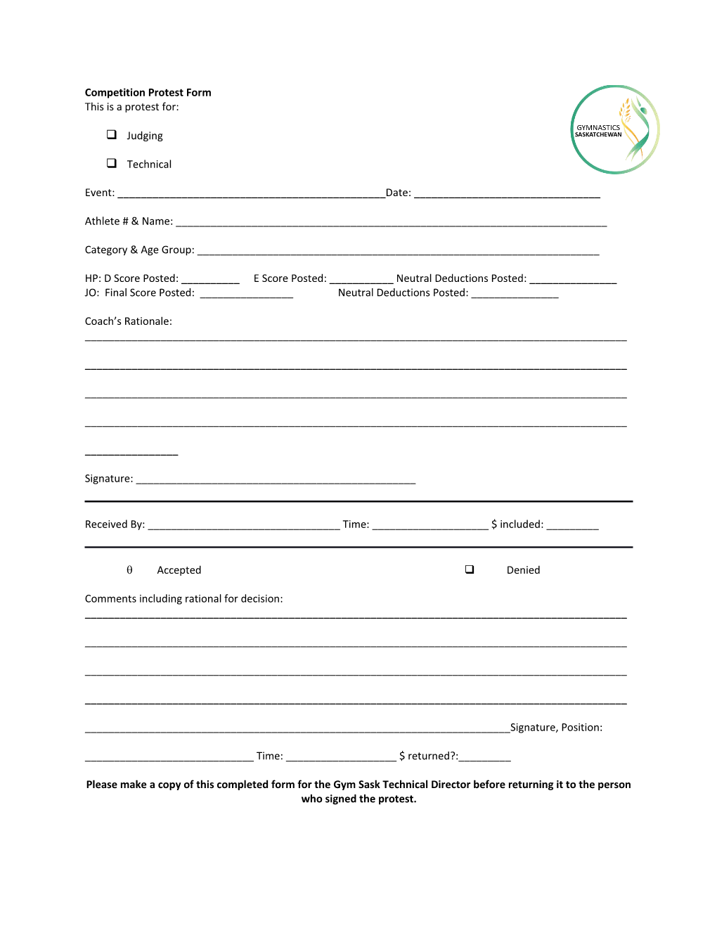 Competition Protest Form