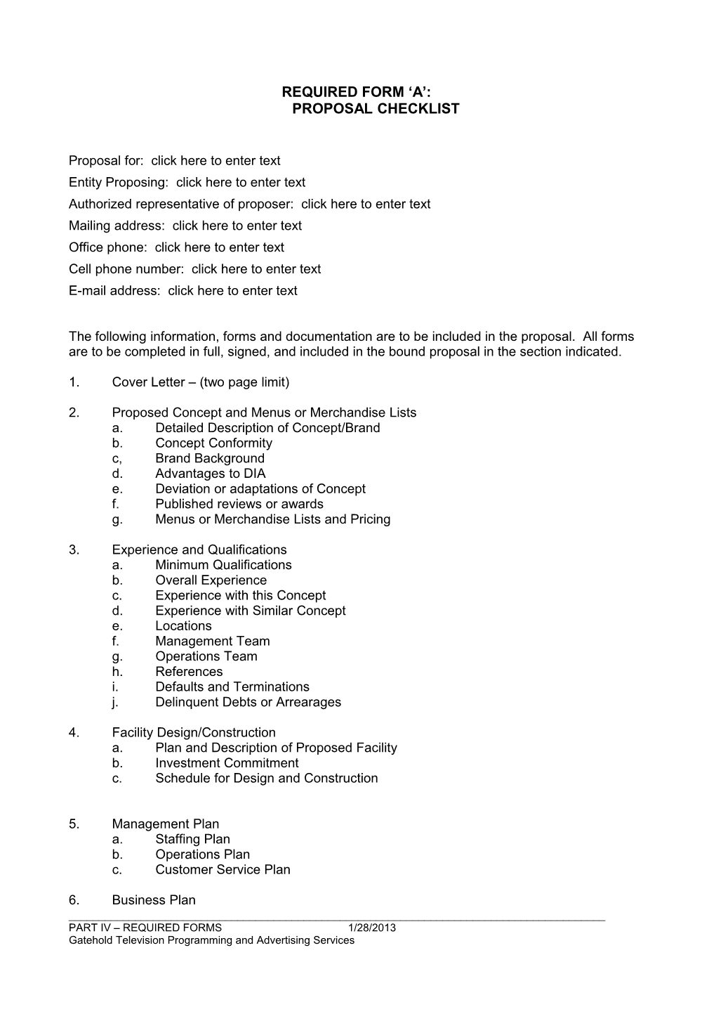 Required Form a : Proposal Checklist