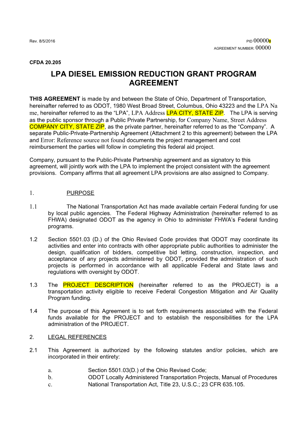 Lpa Diesel Emission Reduction Grant Program Agreement