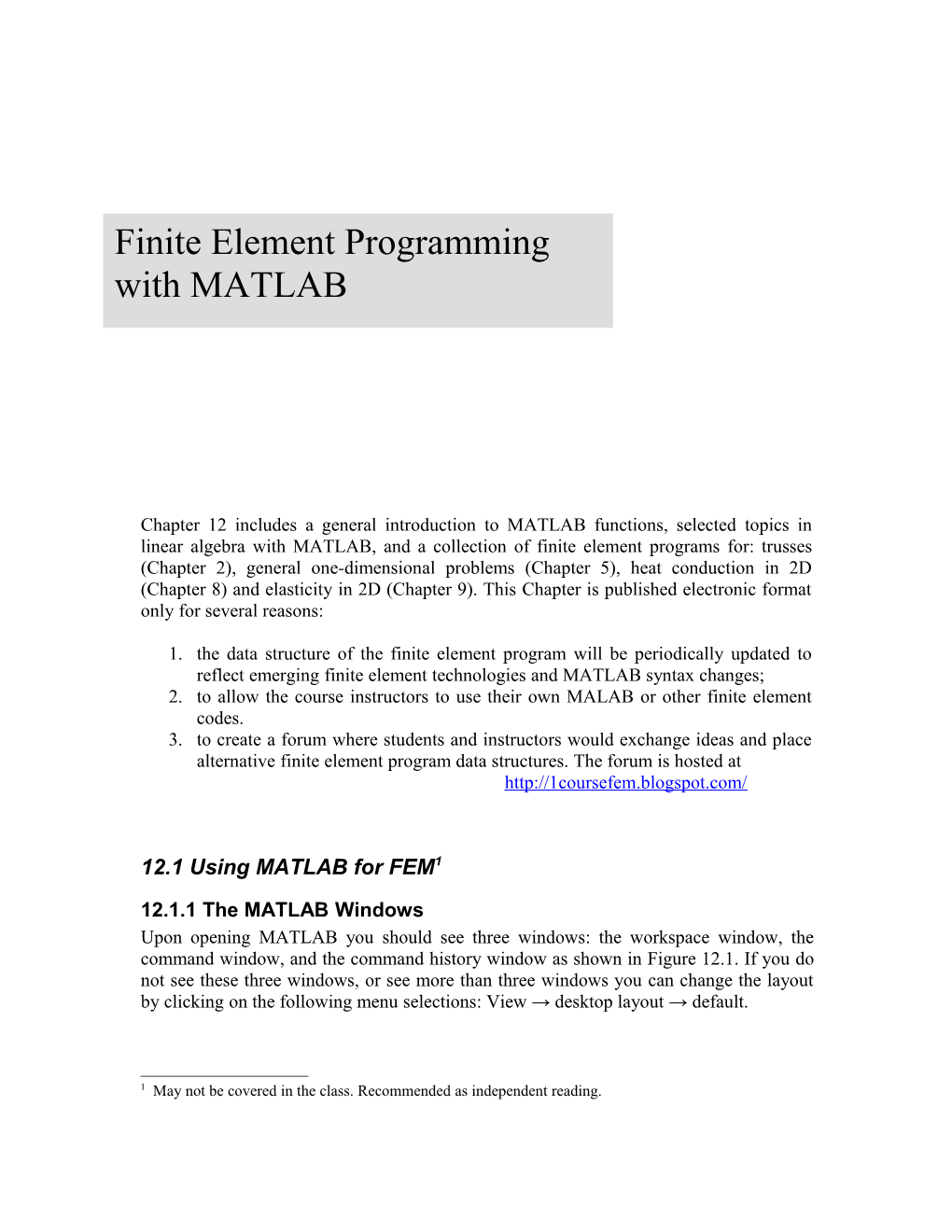 12.1 Using MATLAB for FEM 1