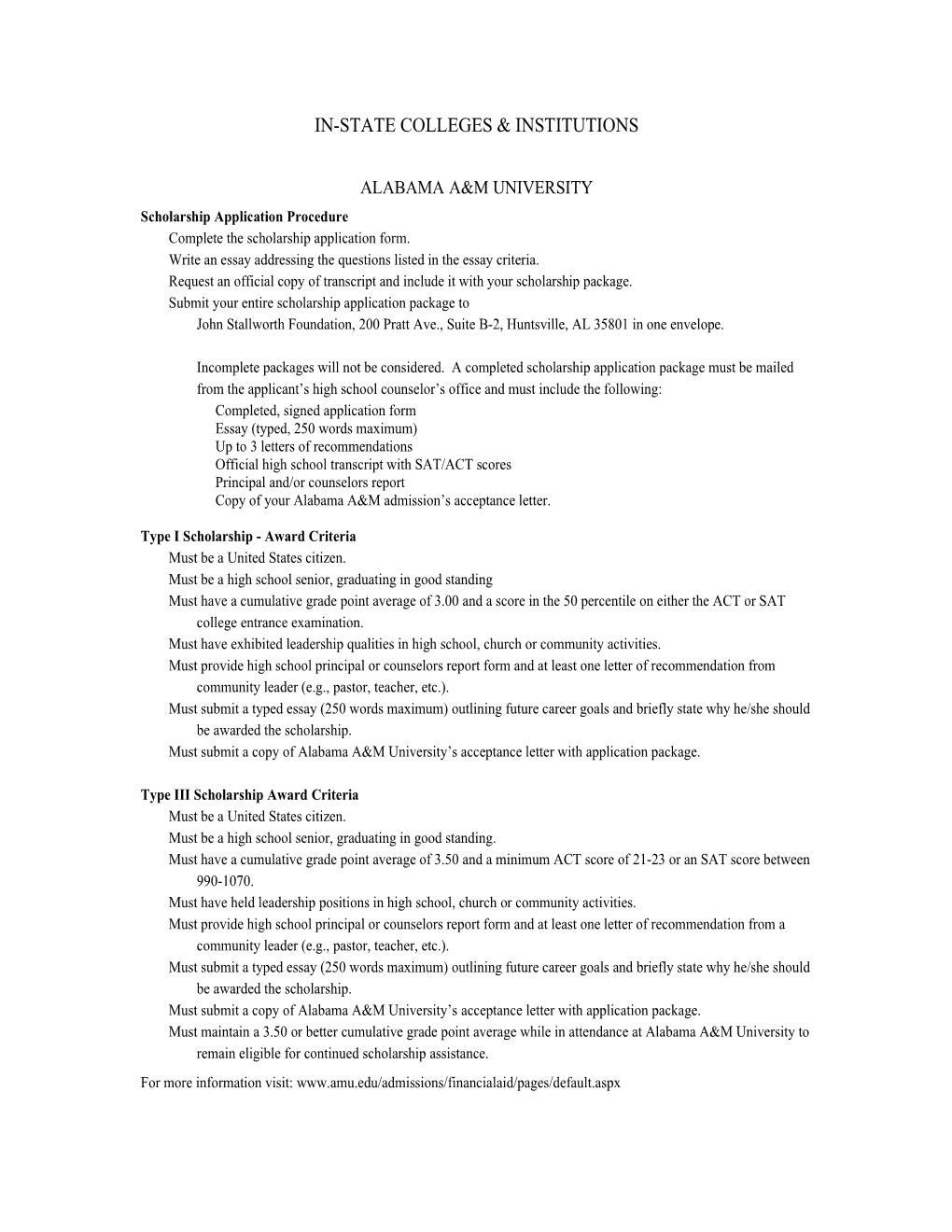 In-State Colleges & Institutions