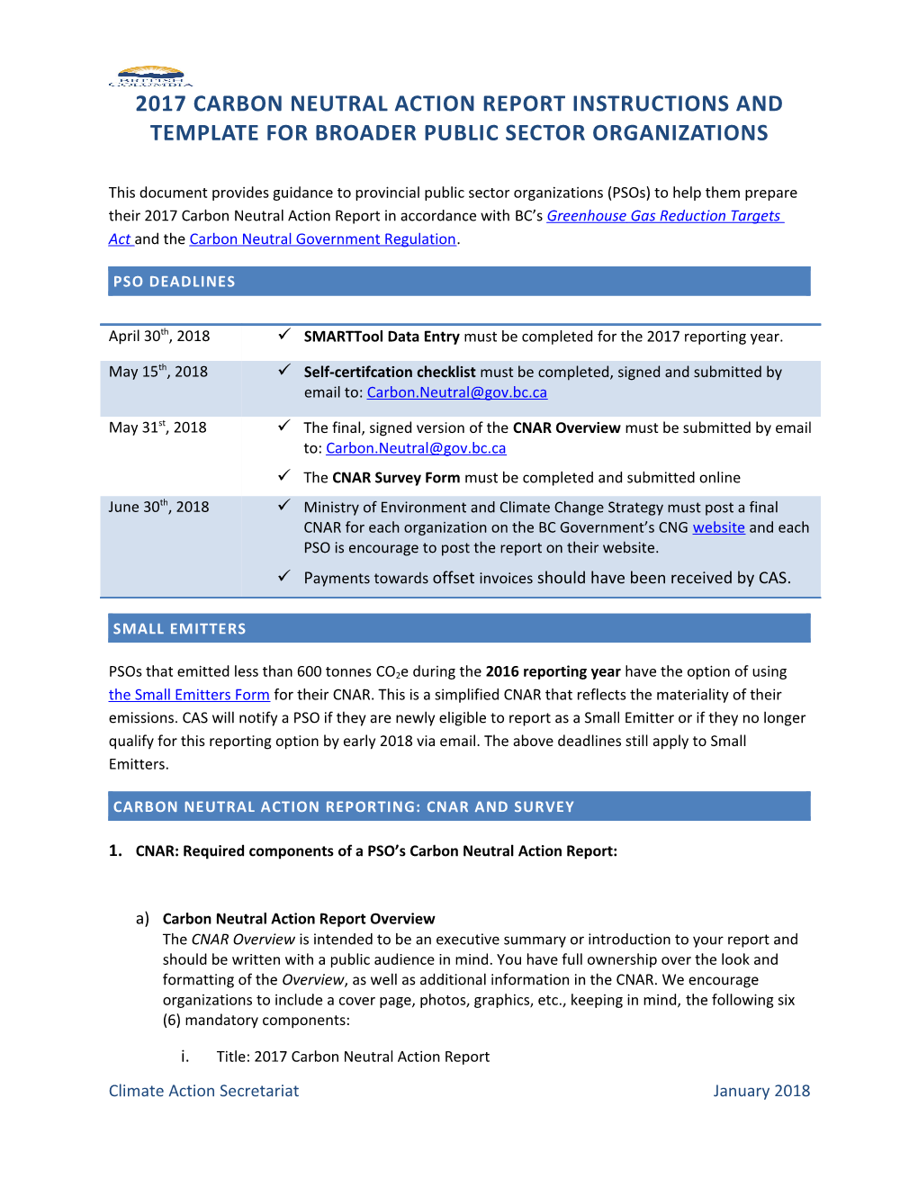 2017 Carbon Neutral Action Report Instructions and Template for Broader Public Sector