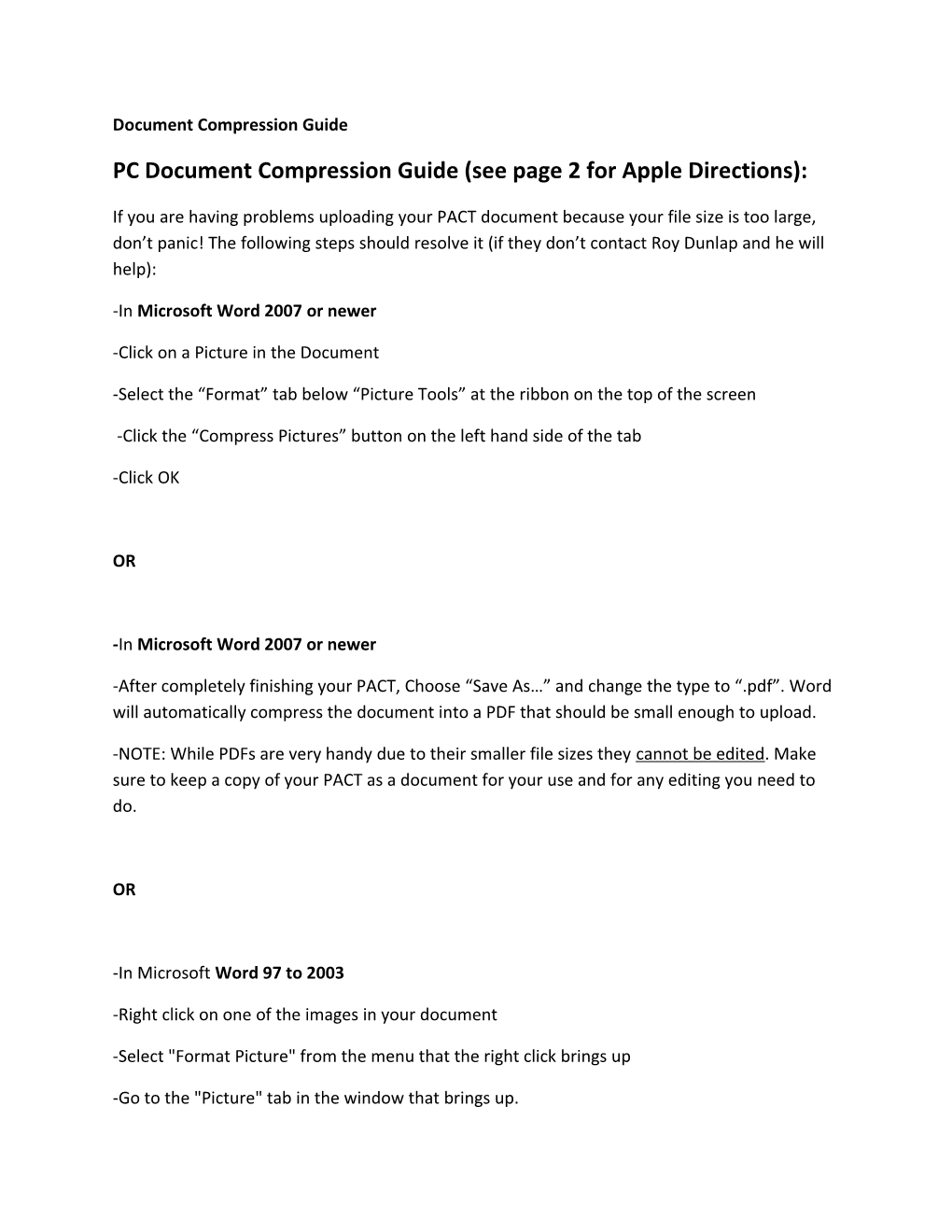 PC Document Compression Guide (See Page 2 for Apple Directions)