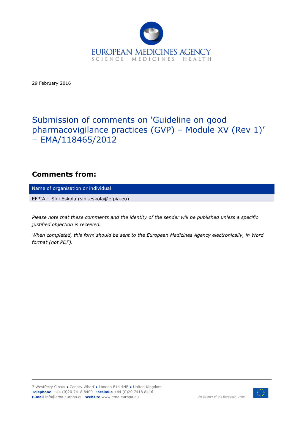 Form for Submission of Comments s1