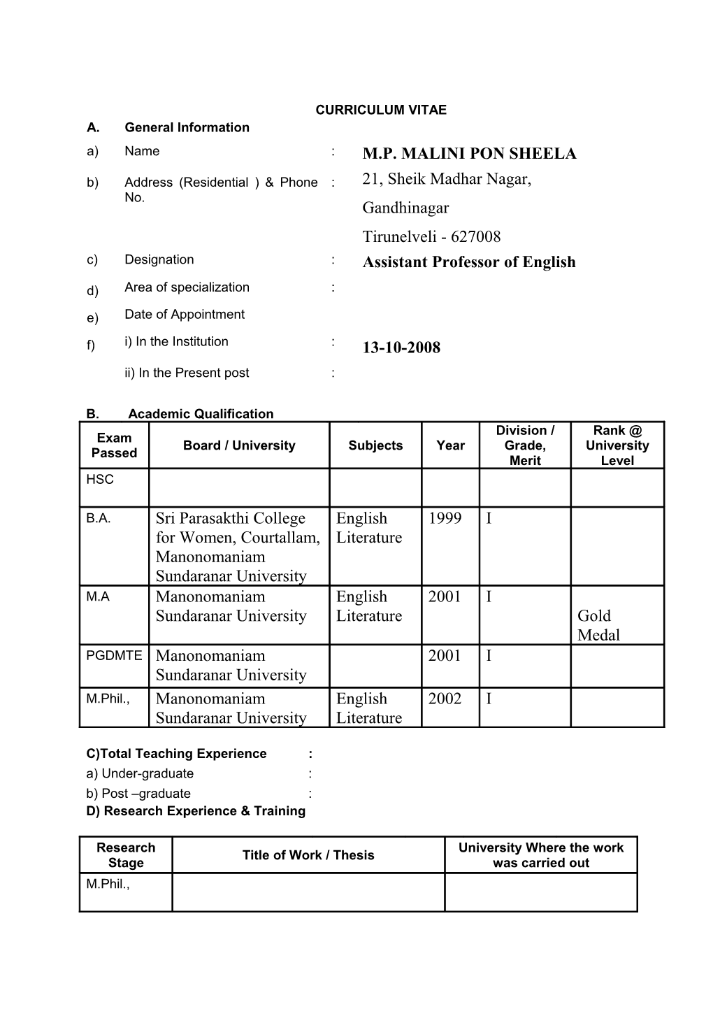 Curriculum Vitae s588