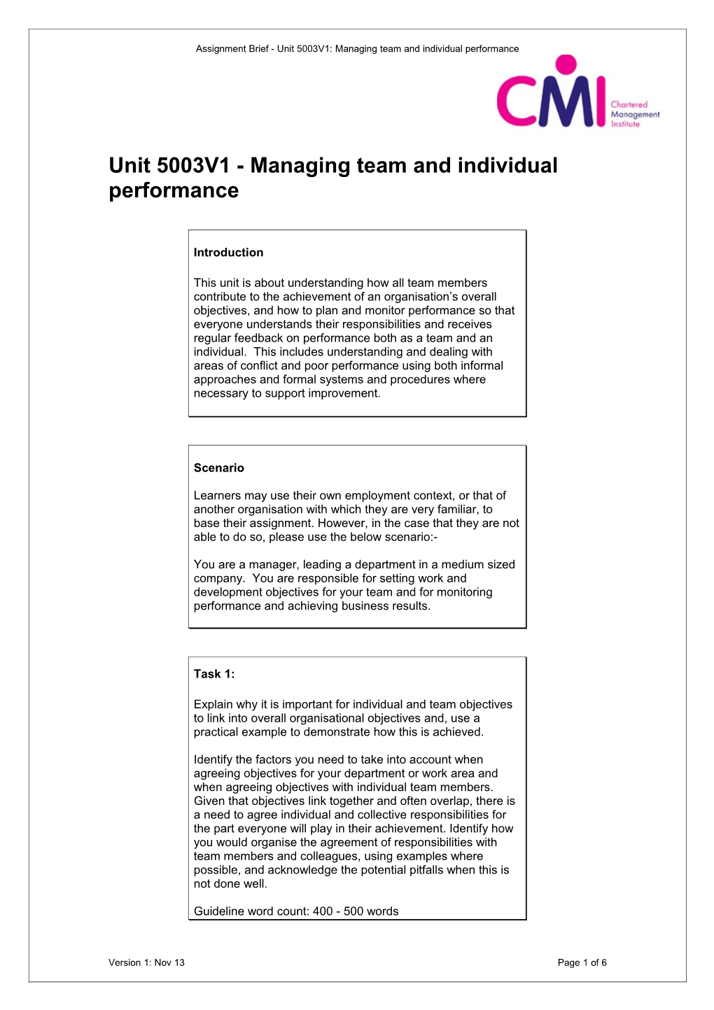 Unit 5003V1 - Managing Team and Individual Performance