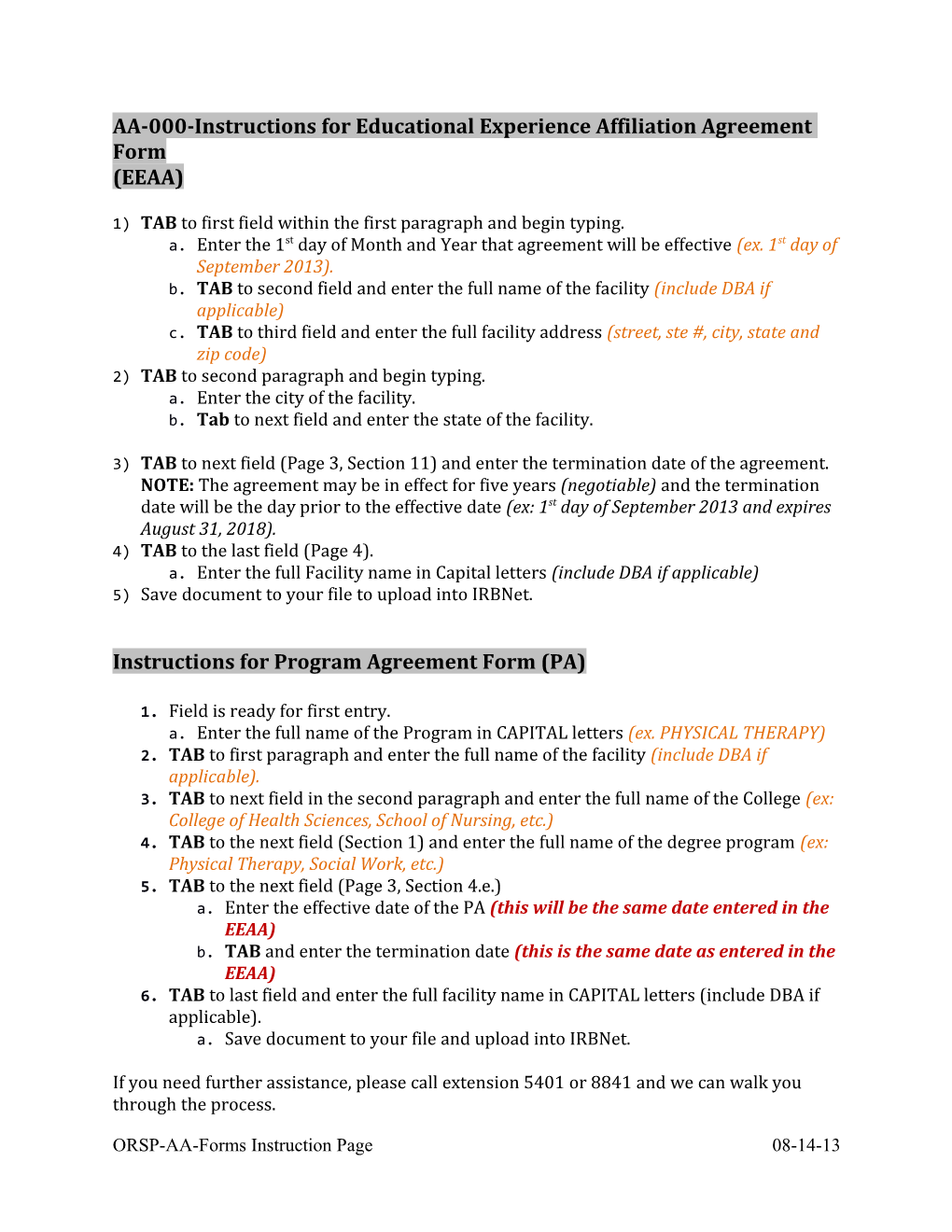AA-000-Instructions for Educational Experience Affiliation Agreement Form