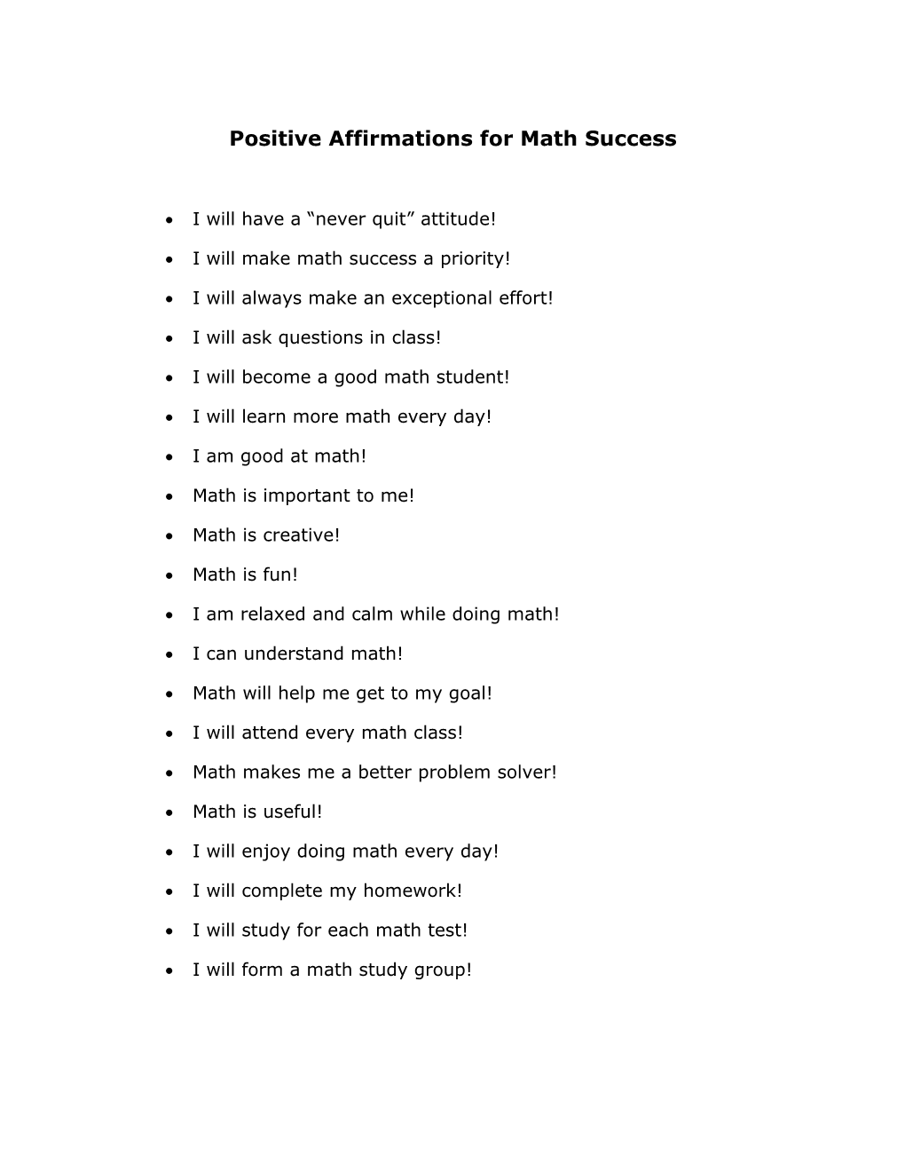 Positive Affirmations for Math Success