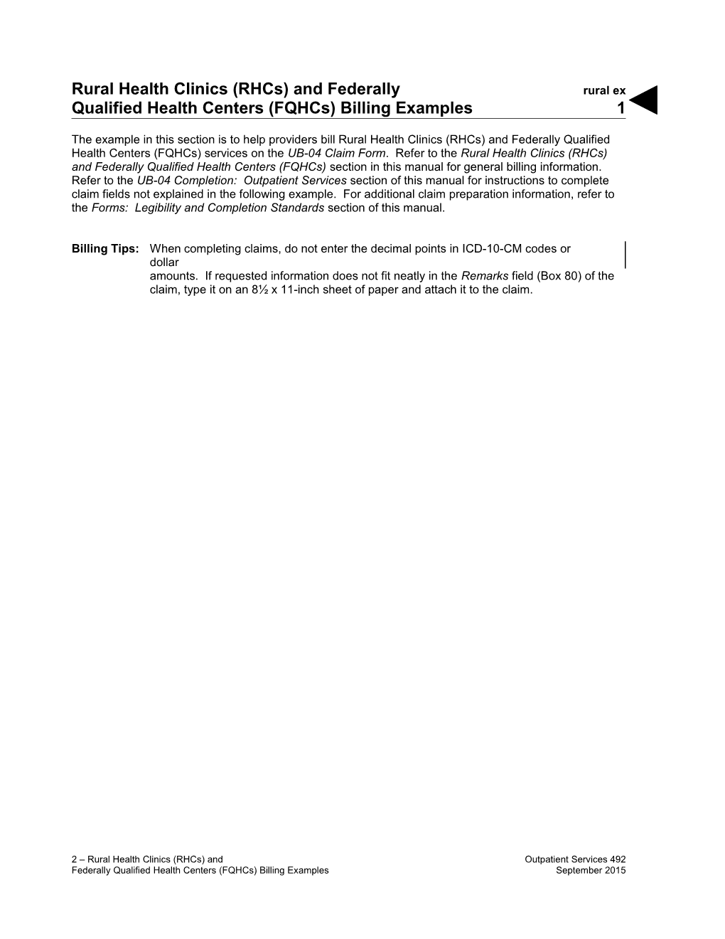 Rural Health Clinics (Rhcs) and Federally Qualified Health Centers (Fqhcs) Billing Examples