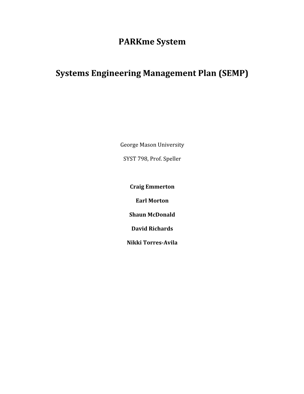 Systems Engineering Management Plan (SEMP)
