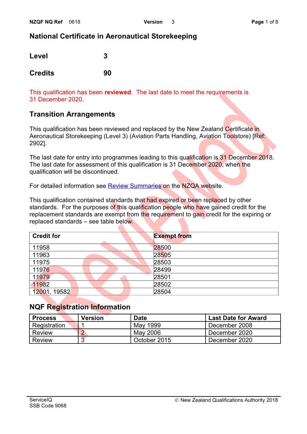 0618 National Certificate in Aeronautical Storekeeping